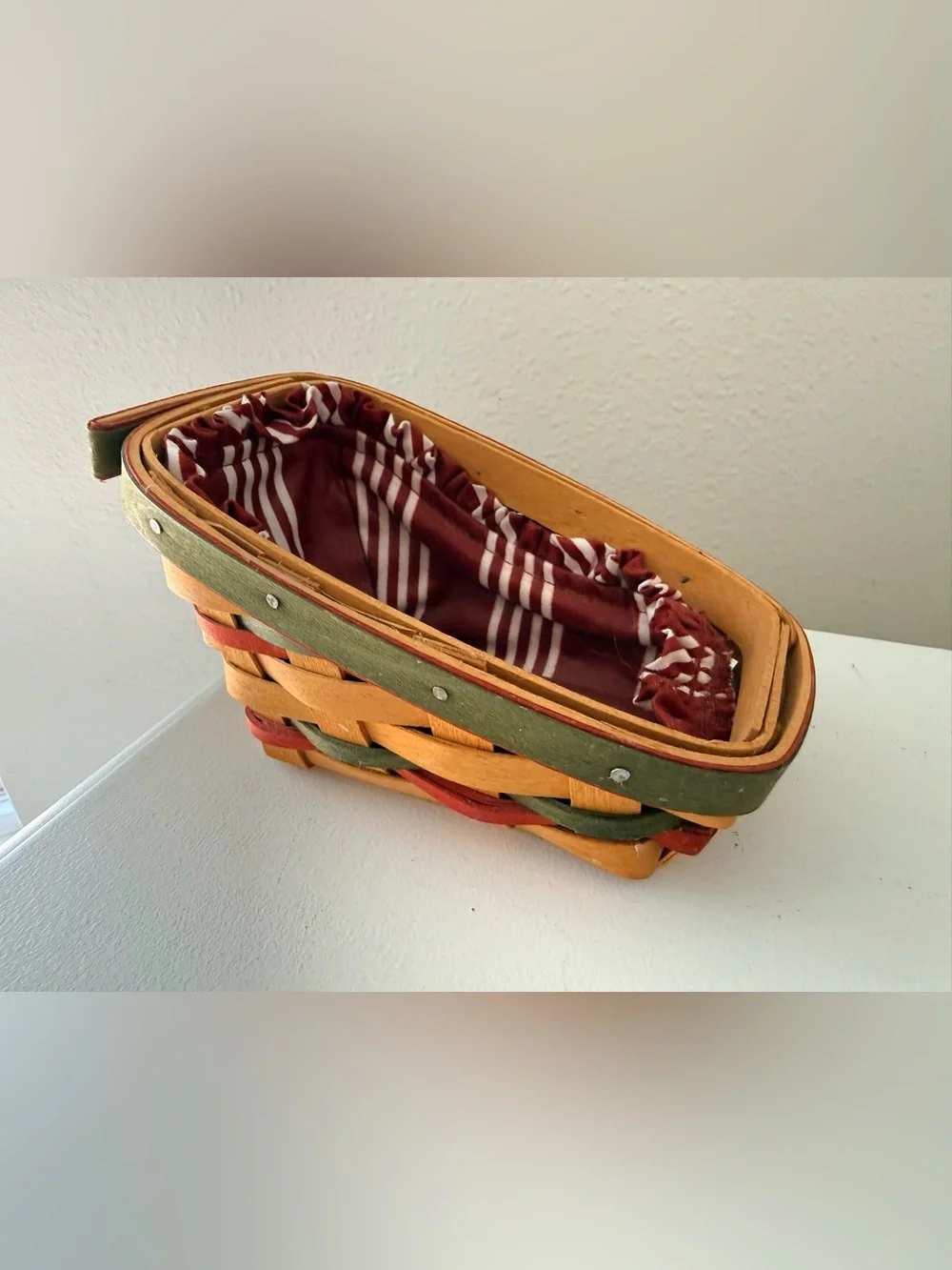 Longaberger | 1999 Santa's Helper Sleigh Christmas Mini Basket | Fabric Liner